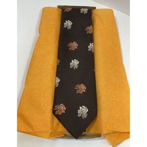 Vintage Brittania Polyester Mens Tie Brown with Orange and Cream Roses 70s